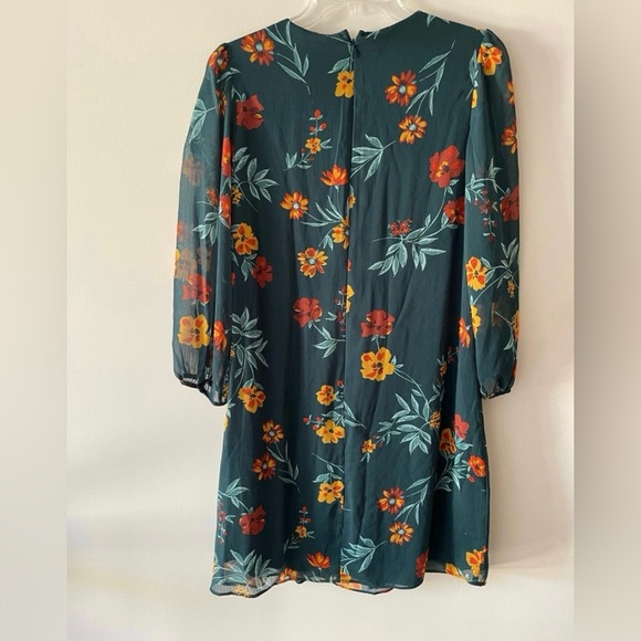 Calvin Klein Green Floral Print Multicolor Chiffon Shift Mini Dress - Picture 5 of 6